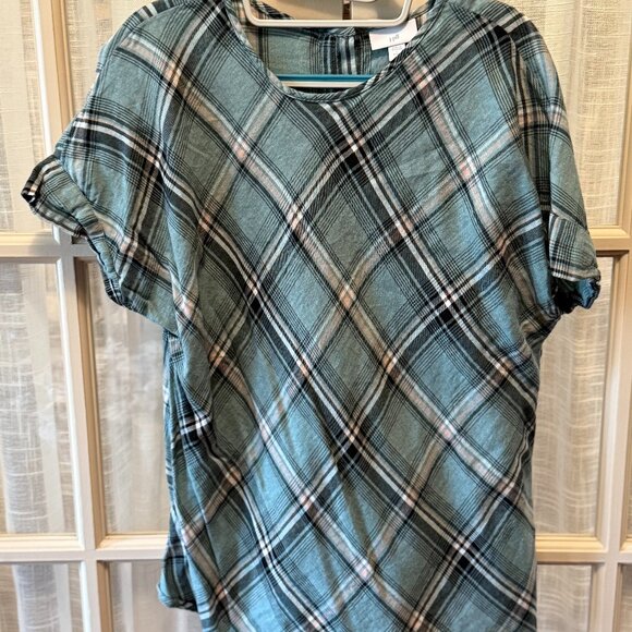 J. Jill Tartan Plaid Short Sleeve Top - Picture 1 of 5